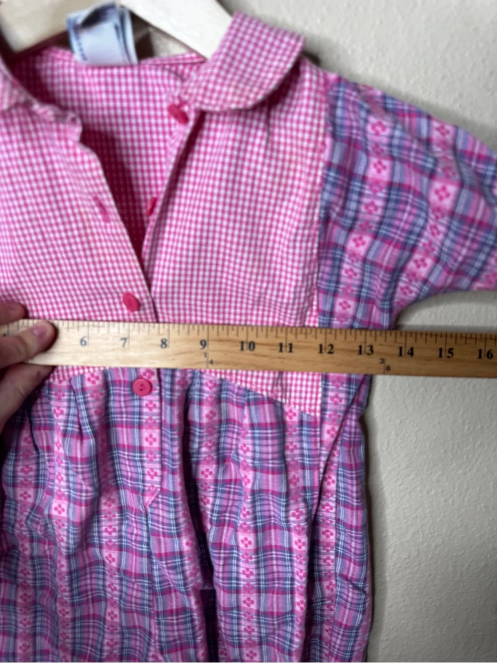 Vintage OshKosh Girls 24 Months Pink Plaid Cotton Romper One Piece USA Made